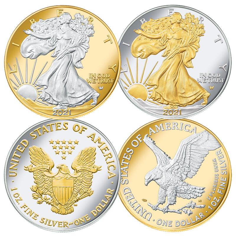 Platinum and GoldHighlighted First and Last American Eagle Silver Dollars