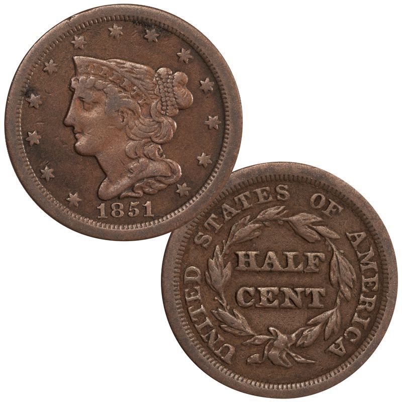 Braided Hair Half Cent (1840-1857) - Coins for sale on Collectors