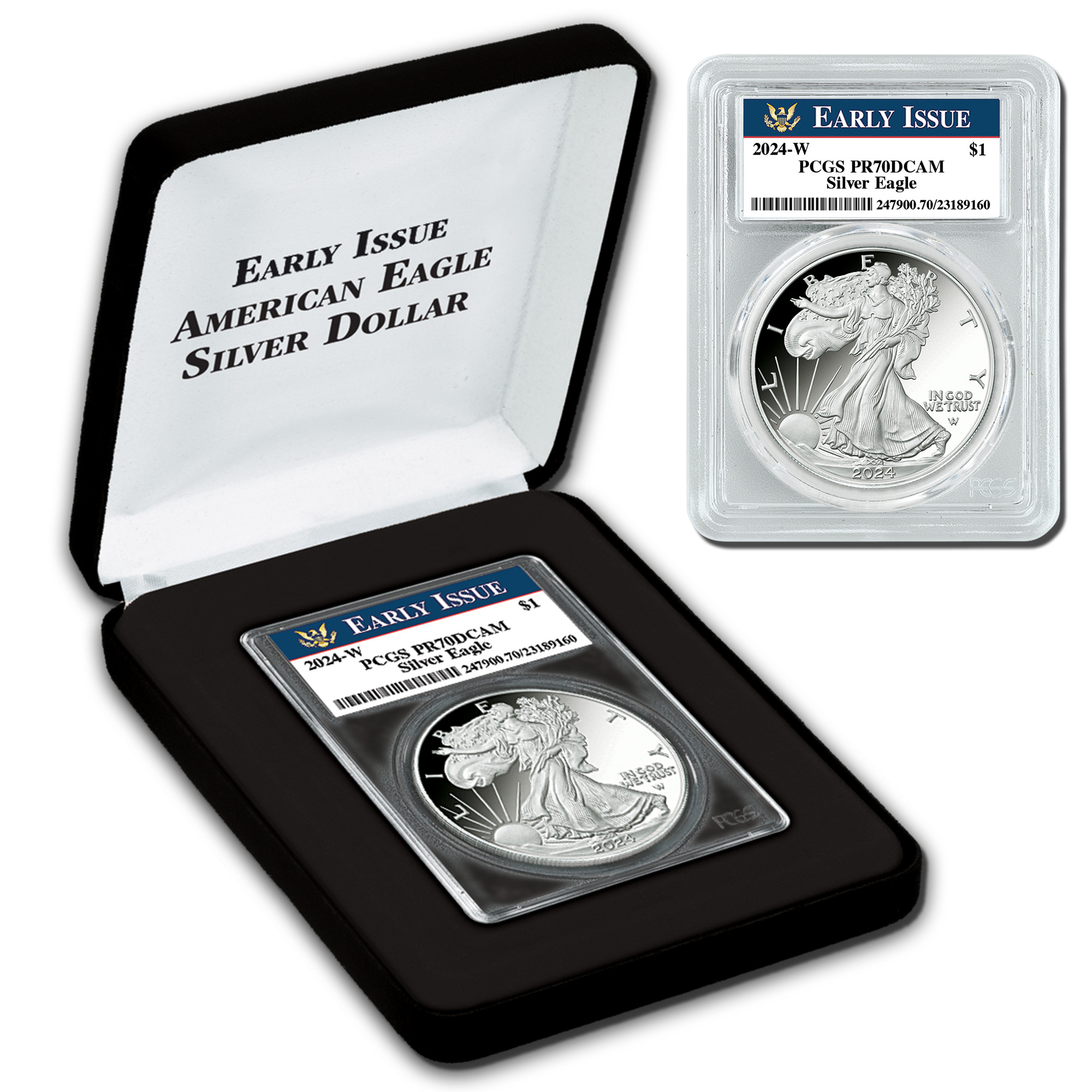 The 2024 Early Issue Proof American Eagle Silver Dollar   2024 Proof American Eagle Silver Dollar E24 A Main 